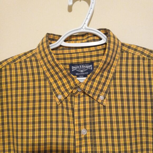 Steve & Barrys Size XXL Relaxed Fit Yellow Plaid Button Down Shirt-Pocket-Biker - Picture 3 of 9